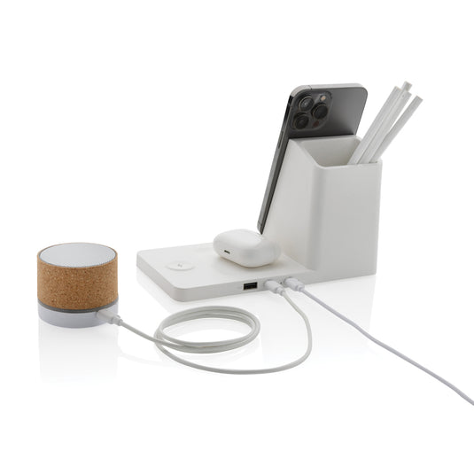 Ontario recycled plastic & bamboo 3-in-1 wireless charger - Custom Wood Designs