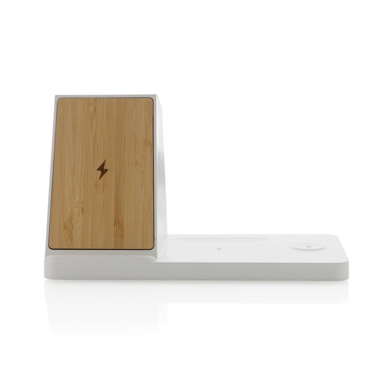 Load image into Gallery viewer, Ontario recycled plastic &amp; bamboo 3-in-1 wireless charger - Custom Wood Designs
