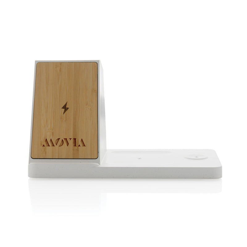 Load image into Gallery viewer, Ontario recycled plastic &amp; bamboo 3-in-1 wireless charger - Custom Wood Designs
