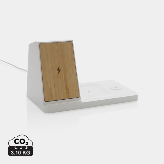 Ontario recycled plastic & bamboo 3-in-1 wireless charger - Custom Wood Designs