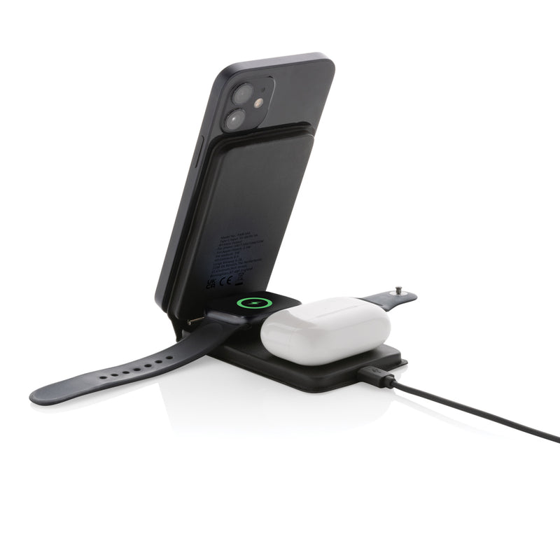 Load image into Gallery viewer, Swiss Peak RCS rPU 15W  3-in-1 magnetic wireless charger - Custom Wood Designs
