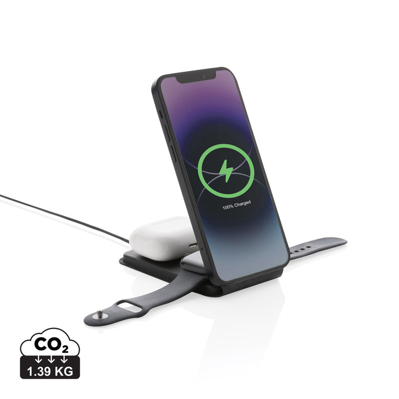 Load image into Gallery viewer, Swiss Peak RCS rPU 15W  3-in-1 magnetic wireless charger - Custom Wood Designs
