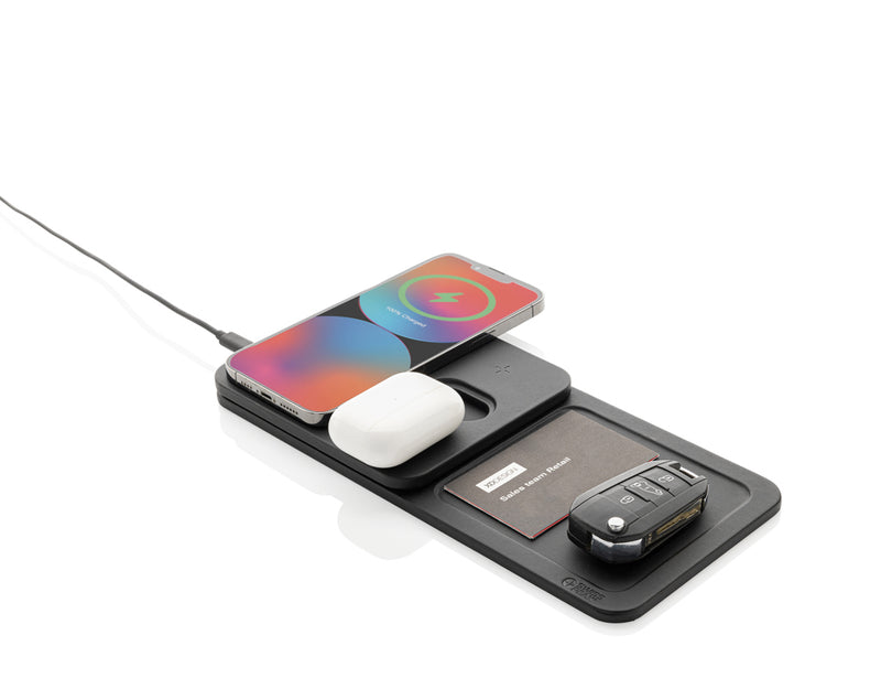 Load image into Gallery viewer, Swiss Peak 3 in 1 RCS recycled PU wireless charger desk tray - Custom Wood Designs
