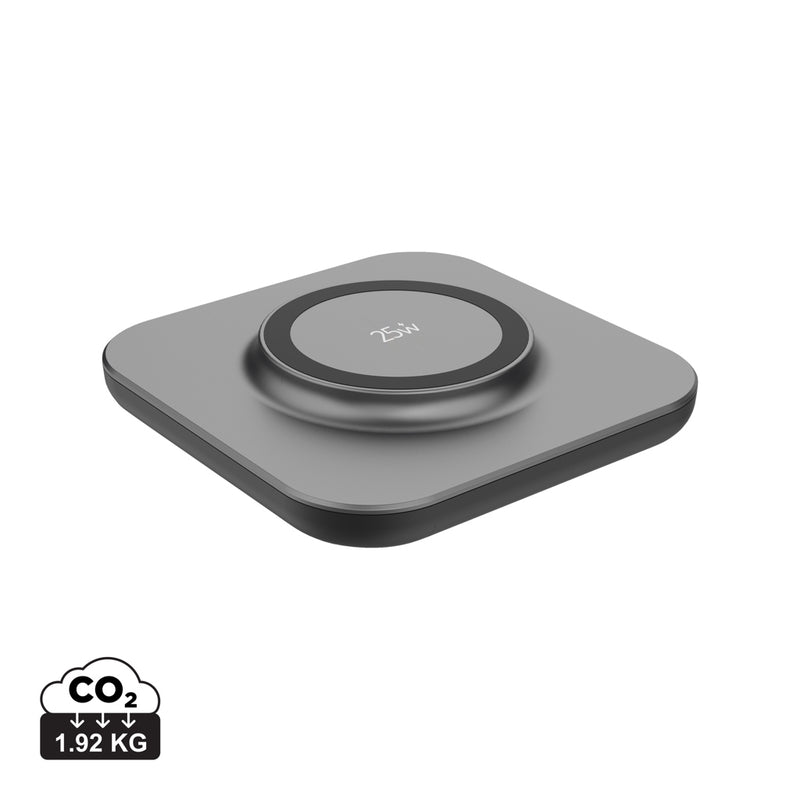 Load image into Gallery viewer, XD Xclusive Quantum ultra-fast 25W magnetic wireless charging pad for phones and tablets, shown on a sleek surface.
