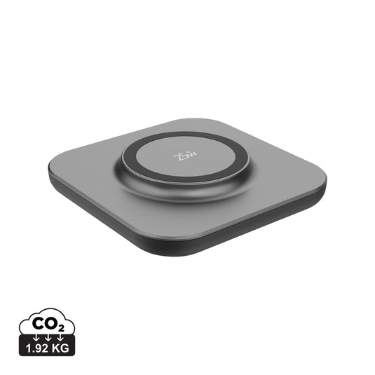 XD Xclusive Quantum ultra-fast 25W magnetic wireless charging pad for phones and tablets, shown on a sleek surface.