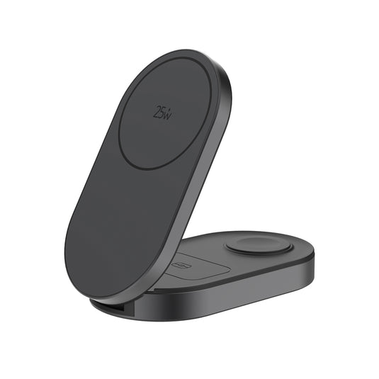 XD Xclusive Quantum ultra-fast 3-in-1 25W foldable wireless charger with phone and tablet charging capabilities, black finish.