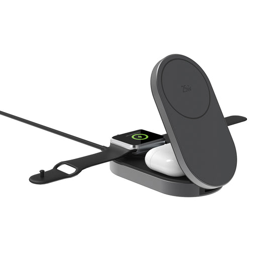 XD Xclusive Quantum ultra-fast 3-in-1 25W foldable wireless charger with phone and tablet charging capabilities.