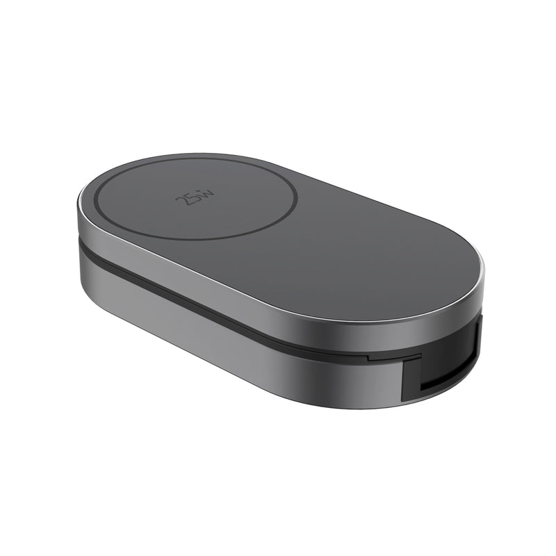 Load image into Gallery viewer, XD Xclusive Quantum ultra-fast 3-in-1 foldable wireless charger for phones and tablets, featuring a sleek, compact design.
