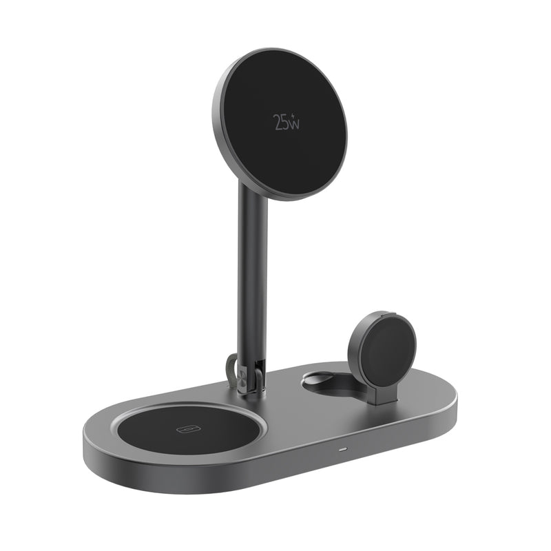 Load image into Gallery viewer, XD Xclusive Quantum RCS ultra-fast 25W magnetic wireless charger for phones and tablets, shown on a desk with device attached.
