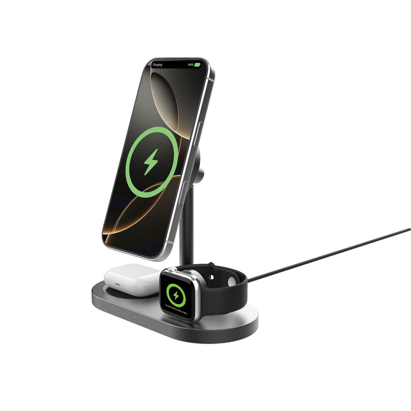 Load image into Gallery viewer, XD Xclusive Quantum RCS ultra-fast 25W magnetic wireless charger for phones and tablets on a desk, with sleek design and magnetic alignment.
