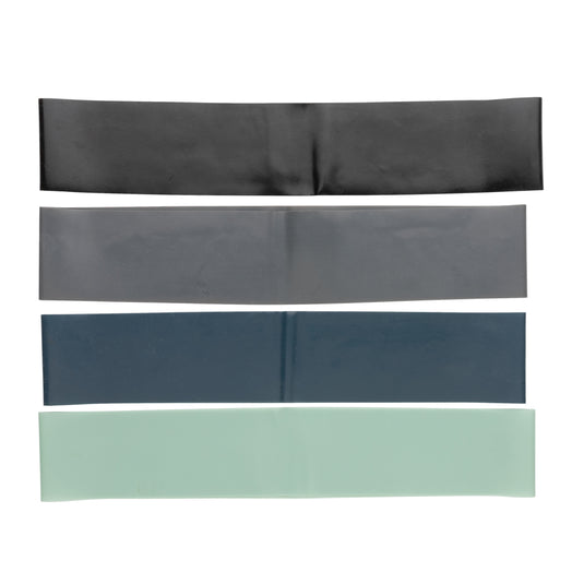 Set of four elastic fitness bands in a pouch from XD Collection, ideal for workout and strength training.