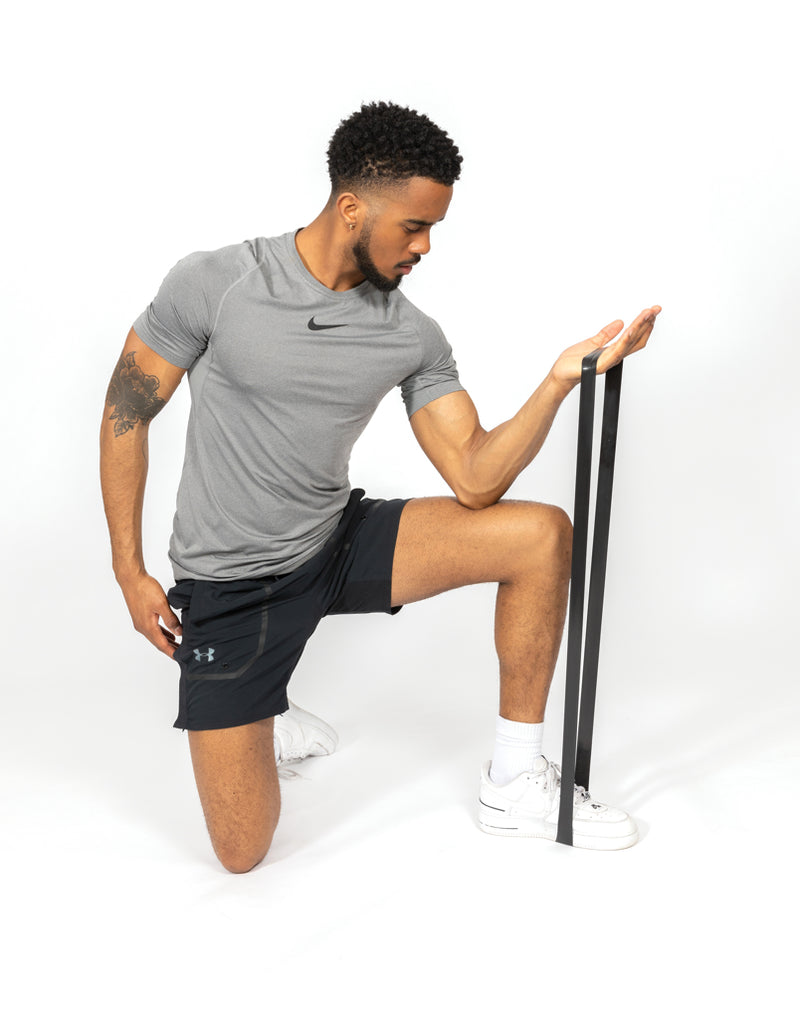 Load image into Gallery viewer, Set of four elastic fitness bands from XD Collection in a portable pouch for exercise and strength training.
