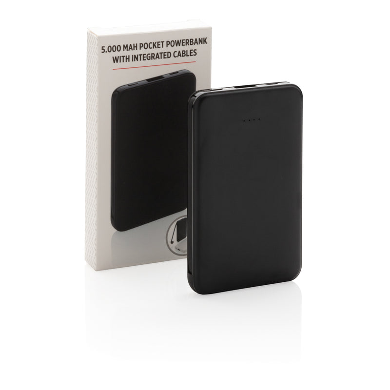 Load image into Gallery viewer, XD Collection 5,000 mAh pocket powerbank with built-in cables for phones and tablets, compact portable charging accessory.
