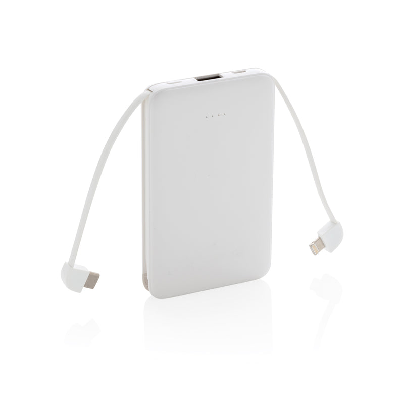 Load image into Gallery viewer, XD Collection 5,000 mAh pocket powerbank with integrated cables for phone and tablet charging, compact portable design.
