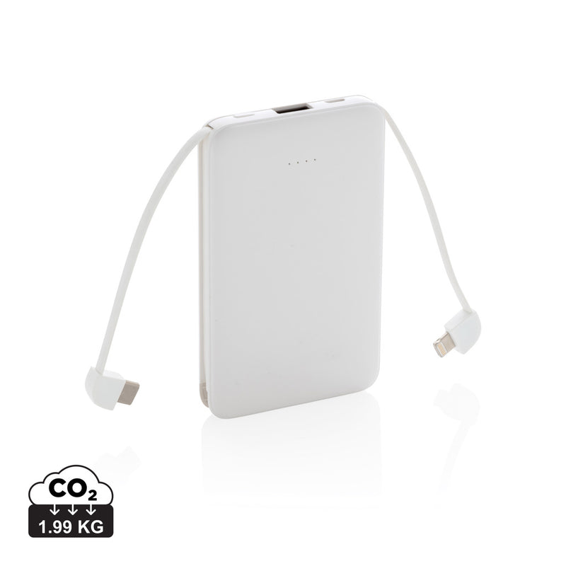Load image into Gallery viewer, XD Collection 5,000 mAh pocket powerbank with integrated cables, compact portable phone and tablet charging accessory.

