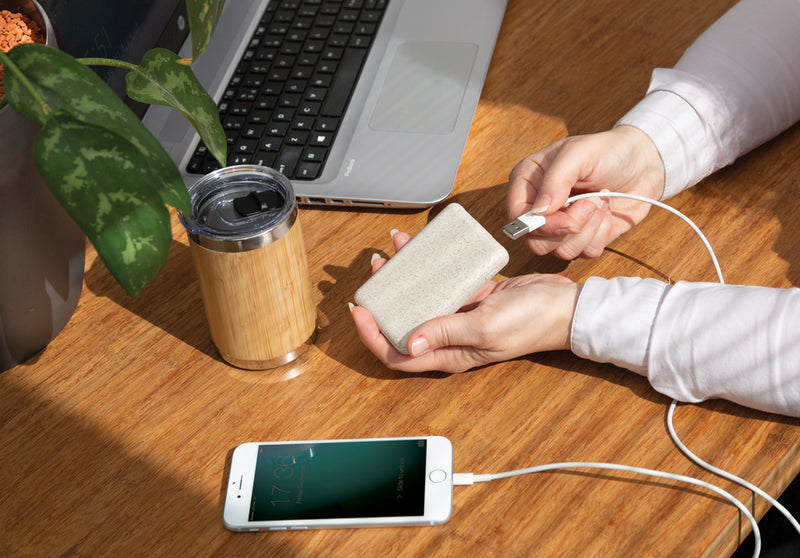 Load image into Gallery viewer, Wheat Straw 5.000 mAh Pocket Powerbank - Custom Wood Designs
