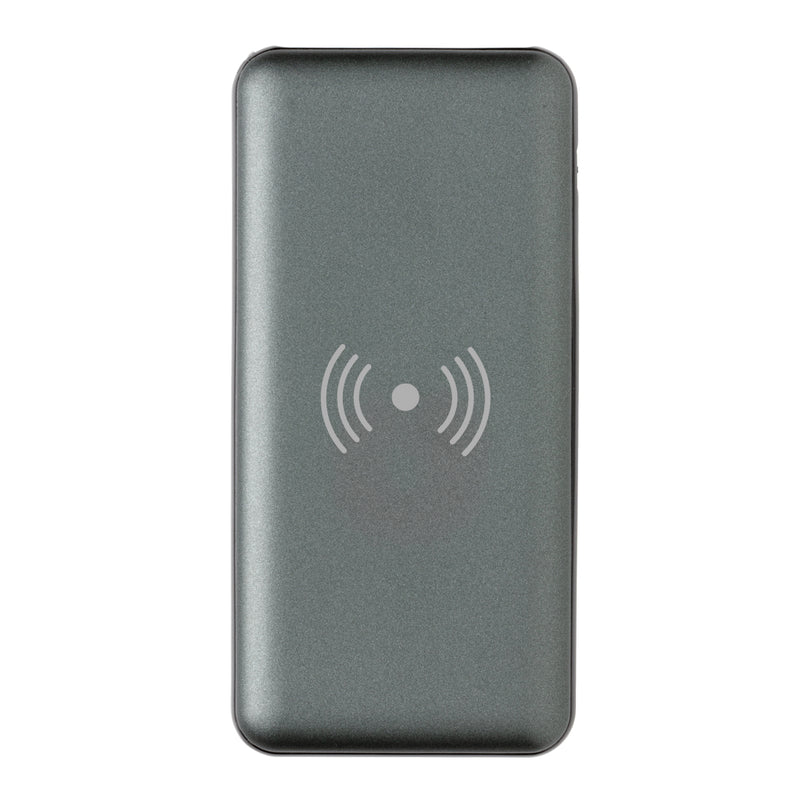 Load image into Gallery viewer, XD Collection 10,000 mAh wireless powerbank with fast charging and Power Delivery for phones and tablets, shown with charging ports and LED indicator.
