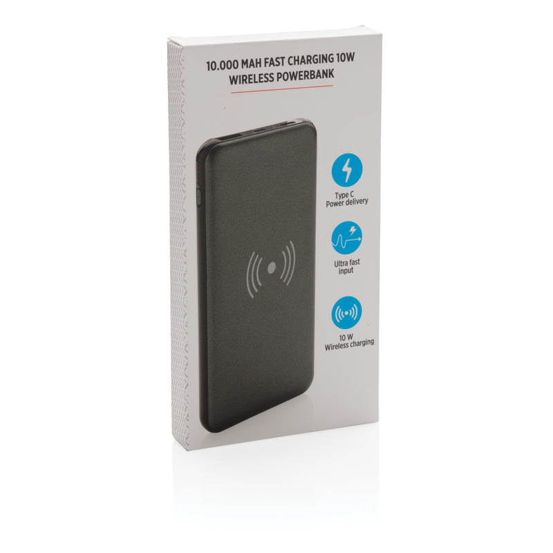 Load image into Gallery viewer, XD Collection 10,000mAh wireless powerbank with fast charging and PD for phones and tablets, shown with charging ports and sleek design.
