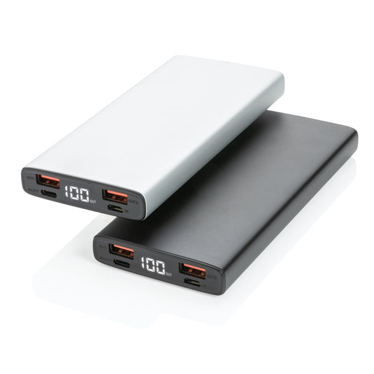 XD Collection aluminium 18W 10,000mAh PD powerbank for phones and tablets, compact black portable charger with USB ports