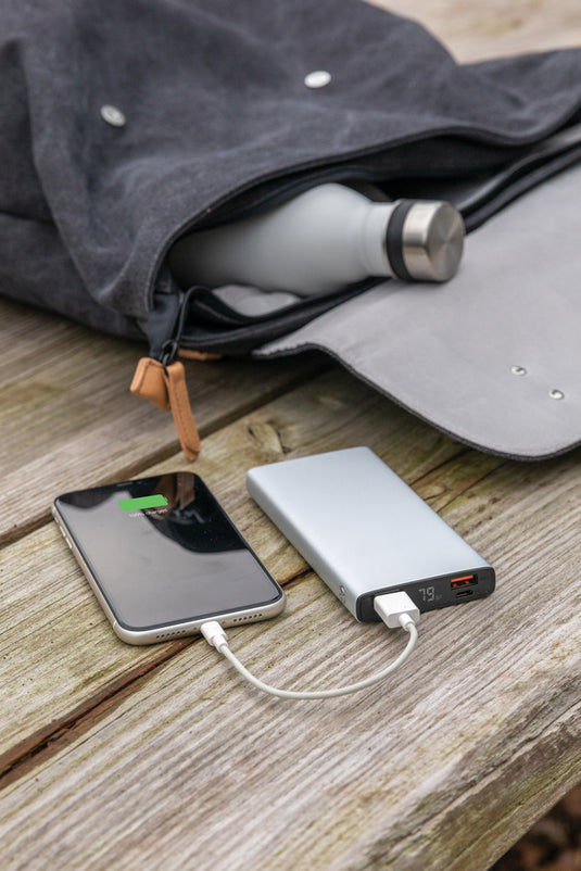 Aluminium XD Collection 18W 10,000mAh PD powerbank with USB ports for phone and tablet charging, sleek and portable design