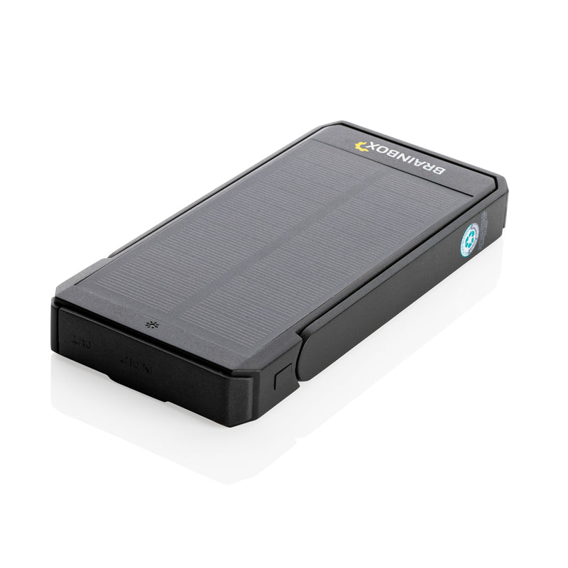 Load image into Gallery viewer, Skywave RCS recycled plastic solar powerbank 10000mAh for phones and tablets, with solar panel and XD Xclusive branding.
