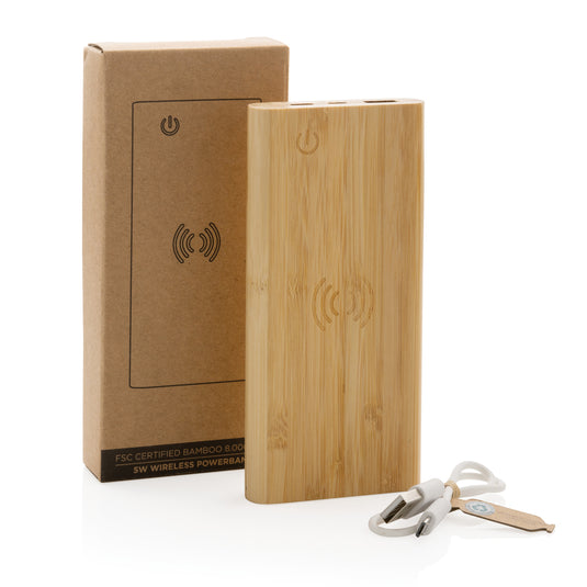 Bamboo 8.000 mAh 5W wireless powerbank - Custom Wood Designs