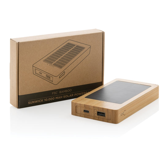 Sunwick 10.000 mAh Bamboo solar powerbank - Custom Wood Designs