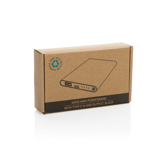 XD Collection recycled plastic and aluminum 4000mAh power bank with USB Type-C for phones and tablets.