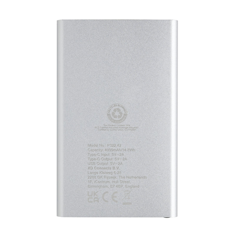 Load image into Gallery viewer, XD Collection recycled plastic and aluminum 4000mAh powerbank with Type C port for phone and tablet charging.
