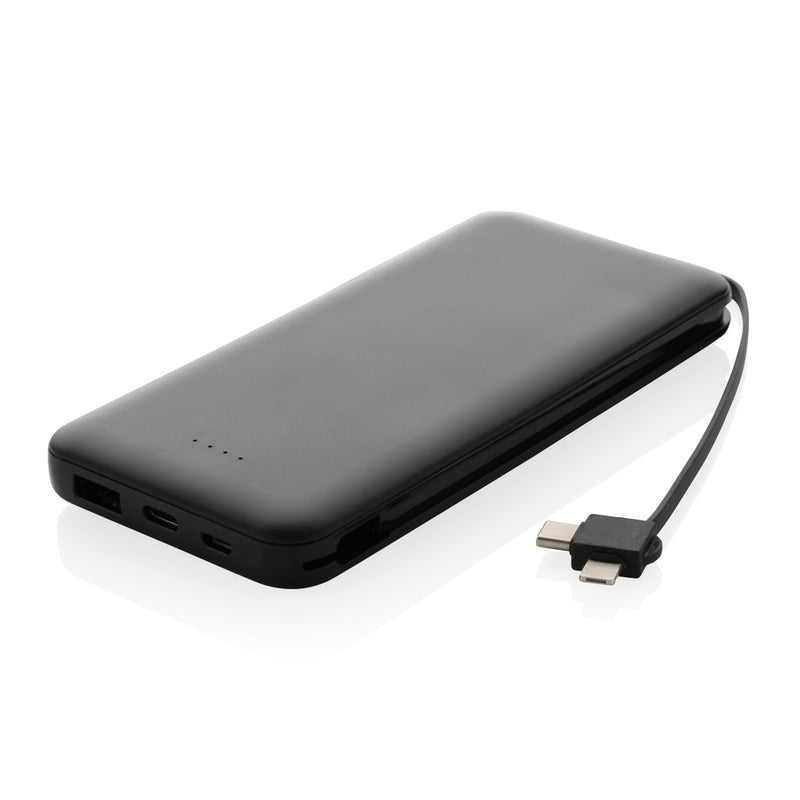 Load image into Gallery viewer, XD Collection Lockhart RCS recycled plastic 10,000mAh power bank with integrated cables for phones and tablets.
