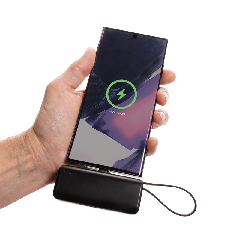 Load image into Gallery viewer, XD Collection Powerlink RCS plastic 3000mAh powerbank with USB-C connector for phones and tablets, shown with charging port and design.
