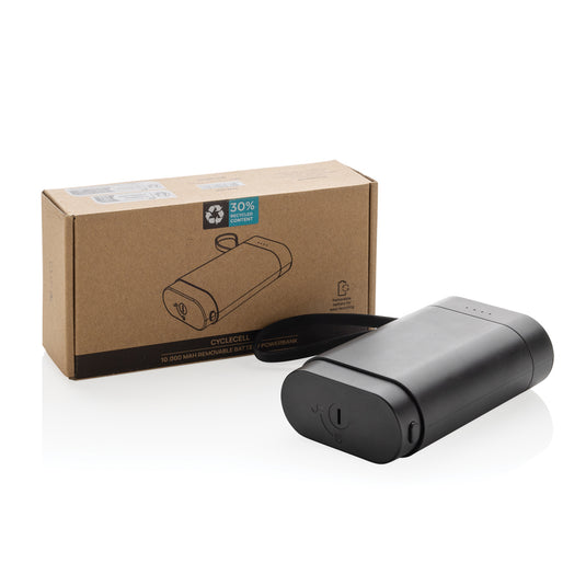XD Collection CycleCell 10,000mAh removable battery powerbank for phones and tablets, showing the portable power device with removable battery