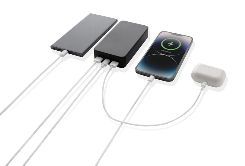 Load image into Gallery viewer, Boostcore RCS recycled plastic powerbank 20,000mAh with USB-C port, in black with XD Collection branding, for phone and tablet charging.
