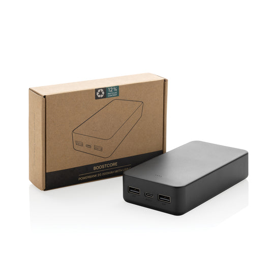 Boostcore RCS recycled plastic powerbank by XD Collection, 20,000mAh USB-C portable charger for phones and tablets.