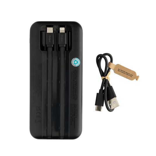 XD Collection Turbopack RCS plastic powerbank with 10,000mAh capacity and integrated cables for phones and tablets.