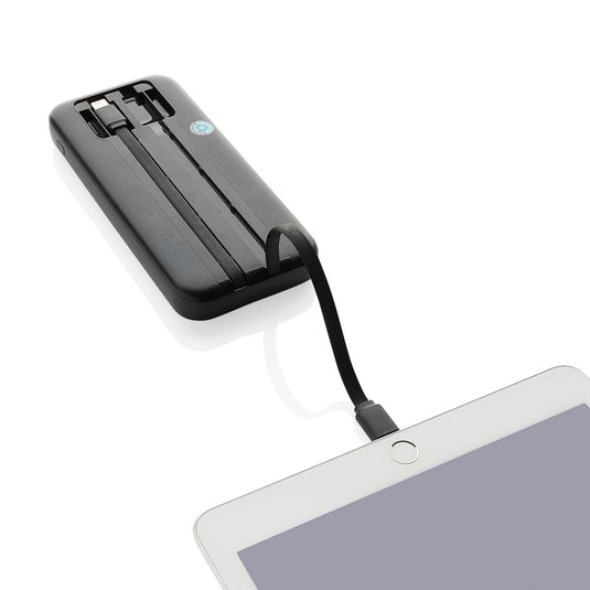XD Collection Turbopack RCS plastic powerbank with 10,000mAh capacity and integrated cables for phones and tablets.