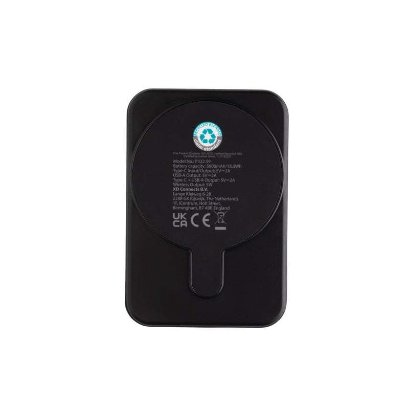 Load image into Gallery viewer, XD Collection Stellar RCS recycled plastic 5000mAh 5W magnetic powerbank for phones and tablets, showing the compact design and magnetic feature.

