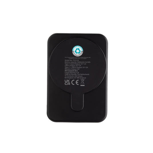 XD Collection Stellar RCS recycled plastic 5000mAh 5W magnetic powerbank for phones and tablets, showing the compact design and magnetic feature.