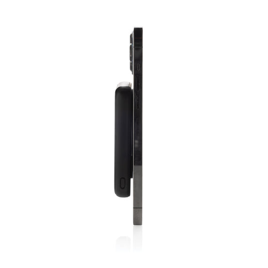 XD Collection Stellar RCS recycled plastic 5000mAh 5W magnetic powerbank for phones and tablets, shown with magnetic attachment.