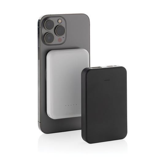 XD Collection Stellar RCS recycled plastic 5000mAh 5W magnetic powerbank for phones and tablets, shown with magnetic attachment.
