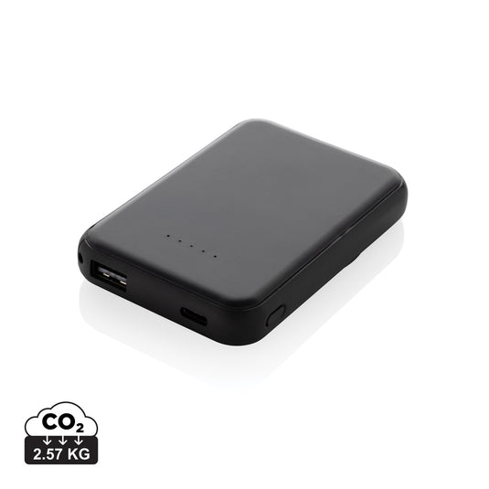 XD Collection Stellar RCS recycled plastic 5000mAh 5W magnetic powerbank for phones and tablets, shown with magnetic attachment.