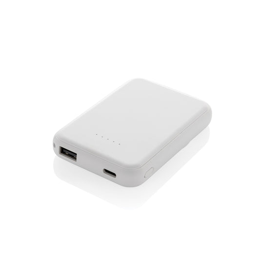 XD Collection Stellar RCS recycled plastic 5000mAh 5W magnetic powerbank for phones and tablets, shown with magnetic attachment
