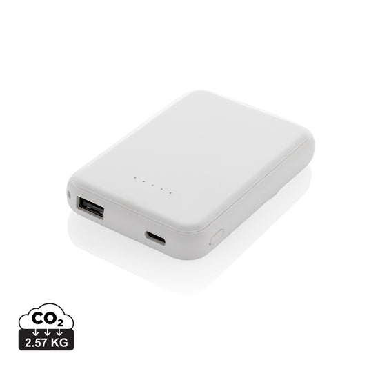 XD Collection Stellar RCS recycled plastic 5000mAh 5W magnetic powerbank for phones and tablets, showing its compact design and magnetic surface.
