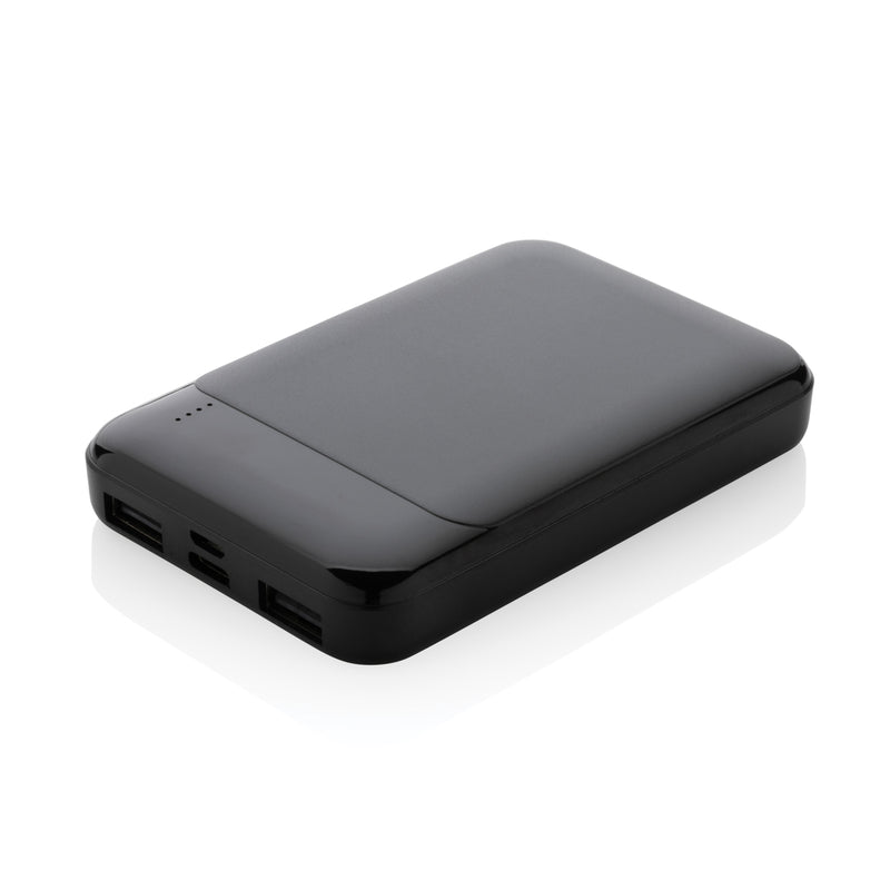 Load image into Gallery viewer, XD Collection recycled plastic powerbank with 5,000mAh capacity for phones and tablets, shown with USB ports and compact design.
