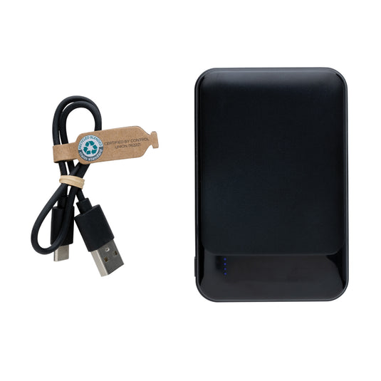 XD Collection RCS recycled plastic 5,000mAh powerbank for phones and tablets, portable and eco-friendly in a sleek design.