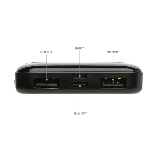 XD Collection RCS recycled plastic 5,000mAh powerbank for phones and tablets, compact portable power bank with USB ports.