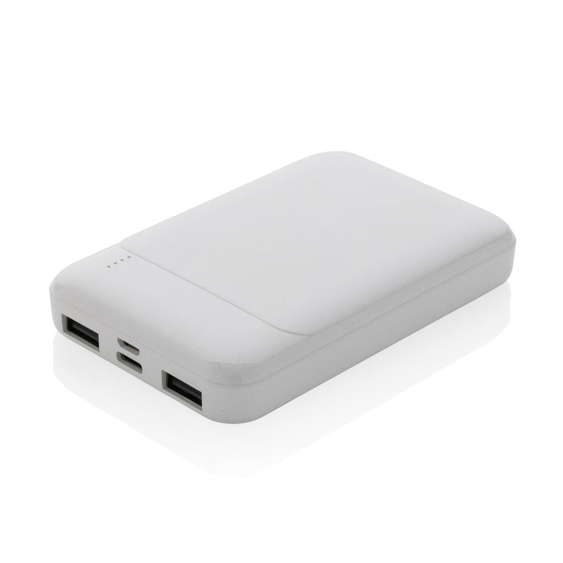 Load image into Gallery viewer, XD Collection RCS recycled plastic 5,000mAh powerbank for phones and tablets, shown with USB ports and compact design.
