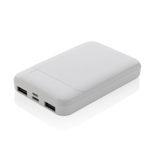 XD Collection RCS recycled plastic 5,000mAh powerbank for phones and tablets, shown with USB ports and compact design.