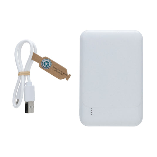 XD Collection recycled plastic 5,000 mAh powerbank for phones and tablets, compact portable charger with USB ports.