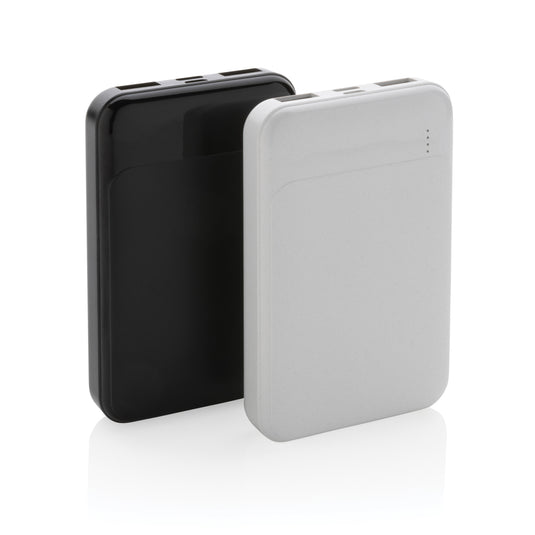 XD Collection recycled plastic 5,000 mAh powerbank for phones and tablets, compact portable device with USB ports.
